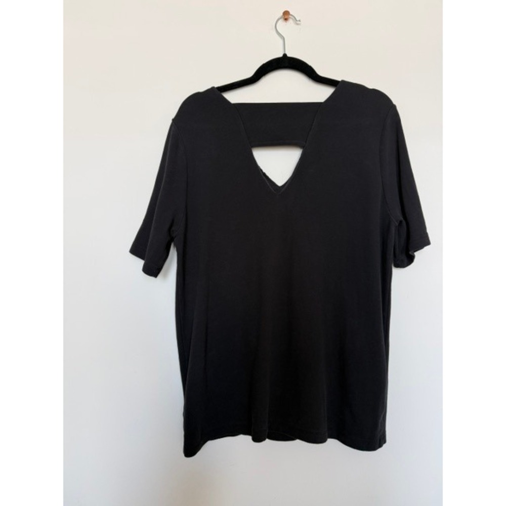 COS Black Knit Top Women's Size Medium | Minimalist Back Cutout Short Sleeve Top - Picture 4 of 5